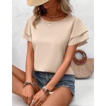 SHEIN LUNE Solid Raglan Sleeve Casual Blouse For Dailywear,Short Sleeve Tops