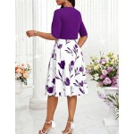 SHEIN Lady Women's Floral Print Sleeveless Dress And Solid Color Jacket Elegant 2-Piece Set Wedding Gender Reveal Funeral Purple Summer