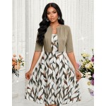 SHEIN Lady Women's Floral Print Sleeveless Dress And Solid Color Jacket Elegant 2-Piece Set Wedding Gender Reveal Funeral Purple Summer