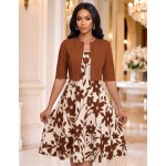 SHEIN Lady Women's Floral Print Sleeveless Dress And Solid Color Jacket Elegant 2-Piece Set Wedding Gender Reveal Funeral Purple Summer