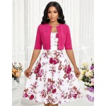 SHEIN Lady Women's Floral Print Sleeveless Dress And Solid Color Jacket Elegant 2-Piece Set Wedding Gender Reveal Funeral Purple Summer