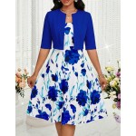 SHEIN Lady Women's Floral Print Sleeveless Dress And Solid Color Jacket Elegant 2-Piece Set Wedding Gender Reveal Funeral Purple Summer