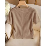 Franclia Elegant Round Neck Knit T-Shirt, Minimalist Fashion Knit T-Shirt, Summer New Arrival