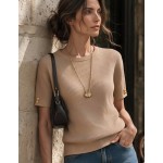 Franclia Elegant Round Neck Knit T-Shirt, Minimalist Fashion Knit T-Shirt, Summer New Arrival