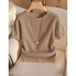 Franclia Elegant Round Neck Knit T-Shirt, Minimalist Fashion Knit T-Shirt, Summer New Arrival