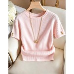 Franclia Elegant Round Neck Knit T-Shirt, Minimalist Fashion Knit T-Shirt, Summer New Arrival