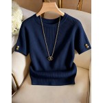 Franclia Elegant Round Neck Knit T-Shirt, Minimalist Fashion Knit T-Shirt, Summer New Arrival