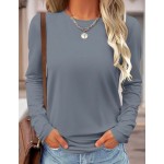 SHEIN LUNE Solid Color Casual Comfortable Versatile Long Sleeve T-Shirt For Women Fall Cloth For Women