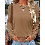 SHEIN LUNE Solid Color Casual Comfortable Versatile Long Sleeve T-Shirt For Women Fall Cloth For Women