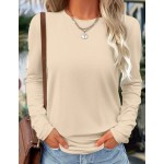 SHEIN LUNE Solid Color Casual Comfortable Versatile Long Sleeve T-Shirt For Women Fall Cloth For Women