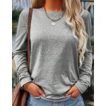 SHEIN LUNE Solid Color Casual Comfortable Versatile Long Sleeve T-Shirt For Women Fall Cloth For Women
