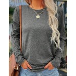 SHEIN LUNE Solid Color Casual Comfortable Versatile Long Sleeve T-Shirt For Women Fall Cloth For Women