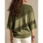 SHEIN Casual Loose Round Neck 3/4 Sleeve Knit Batwing Sleeve ,Green Women Fall Winter Sweater, Going Out Top, Country, Social Blouse, Country Concert Outfit