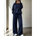 2pcs/Set Falloutfits Women's Sports Outfit, Fashionable Comfortable Solid Color Sweatshirt & Casual Pants, Suitable For Autumn/Winter