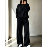 2pcs/Set Falloutfits Women's Sports Outfit, Fashionable Comfortable Solid Color Sweatshirt & Casual Pants, Suitable For Autumn/Winter