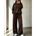 2pcs/Set Falloutfits Women's Sports Outfit, Fashionable Comfortable Solid Color Sweatshirt & Casual Pants, Suitable For Autumn/Winter