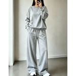 2pcs/Set Falloutfits Women's Sports Outfit, Fashionable Comfortable Solid Color Sweatshirt & Casual Pants, Suitable For Autumn/Winter