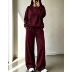 2pcs/Set Falloutfits Women's Sports Outfit, Fashionable Comfortable Solid Color Sweatshirt & Casual Pants, Suitable For Autumn/Winter
