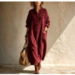 Local
Multi‑Color Oversized Ribbed Henley Neck Maxi Dress, Stand Collar Half‑Button Long Sleeve Casual Loose Dress With Side Pockets
