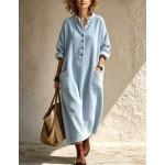 Local
Multi‑Color Oversized Ribbed Henley Neck Maxi Dress, Stand Collar Half‑Button Long Sleeve Casual Loose Dress With Side Pockets