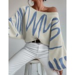 Raffinéva Women's Autumn/Winter Striped Pattern Batwing Sleeve Loose Pullover Sweater