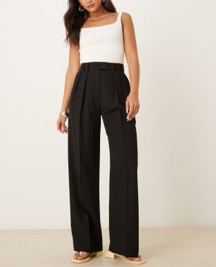 ASOS DESIGN tailored wide leg pants with pleat detail in black