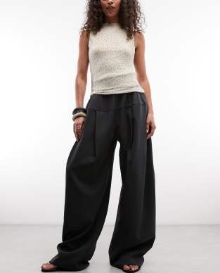 ASOS DESIGN Tailored snatch waist wide leg pant in black