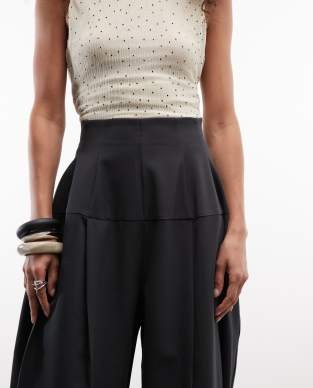 ASOS DESIGN Tailored snatch waist wide leg pant in black