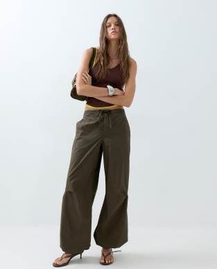 ASOS DESIGN parachute pants with toggle hem detail in khaki