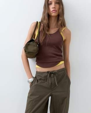 ASOS DESIGN parachute pants with toggle hem detail in khaki