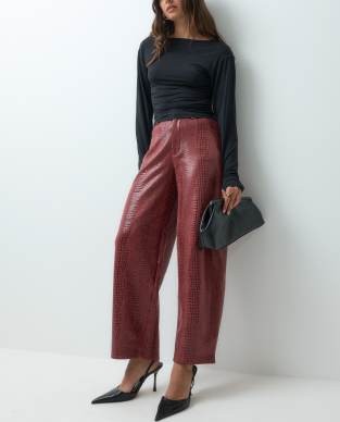 ASOS DESIGN leather look croc effect barrel pants in red