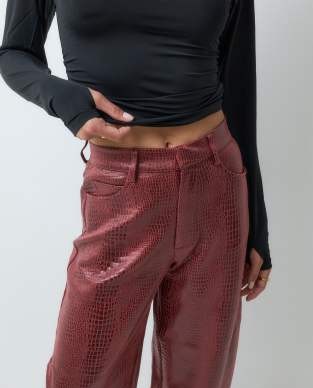 ASOS DESIGN leather look croc effect barrel pants in red