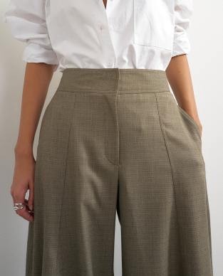 Topshop wide leg flowing trouser in taupe heather