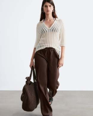 & Other Stories wide leg satin pants in chocolate brown