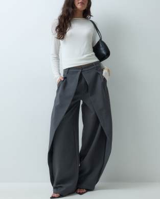 Cernucci barrel leg double pleat pants set in gray