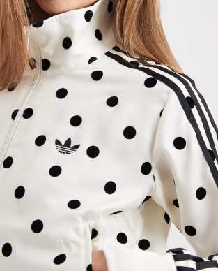 adidas Originals Firebird polka dot track top in off white and black