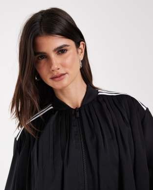 adidas Originals satin pleated track top in black