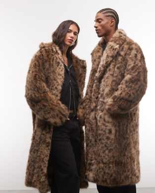 Reclaimed Vintage unisex faux fur maxi coat in soft tiger print