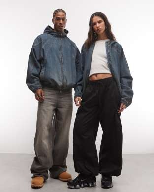 COLLUSION unisex oversized hooded denim jacket in grunge wash