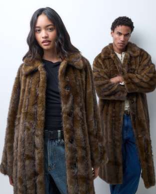 Reclaimed Vintage unisex faux fur maxi coat in brown texture