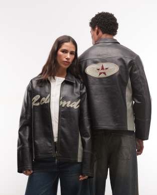 Reclaimed Vintage unisex leather look motor jacket with branding
