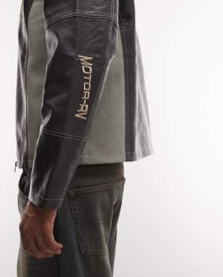 Reclaimed Vintage unisex leather look motor jacket with branding