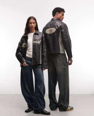 Reclaimed Vintage unisex leather look motor jacket with branding