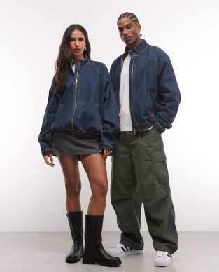COLLUSION unisex oversized track denim jacket in grunge wash