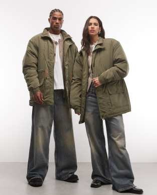 Reclaimed Vintage unisex contrast toggle waist green jacket