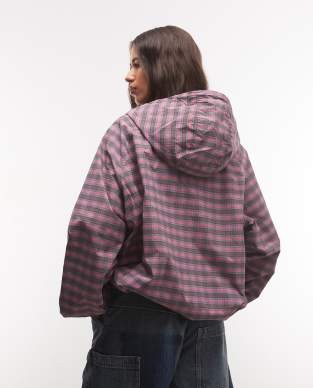 COLLUSION Unisex oversized hooded track jacket in pink plaid