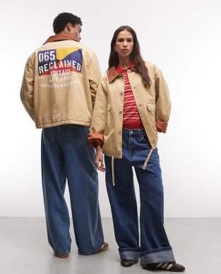 Reclaimed Vintage unisex retro jacket with contrast cord collar in ecru