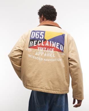 Reclaimed Vintage unisex retro jacket with contrast cord collar in ecru
