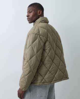 COLLUSION Unisex funnel neck oversized puffer jacket in khaki