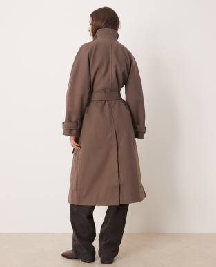 ASOS DESIGN funnel neck longline formal trench coat in mushroom